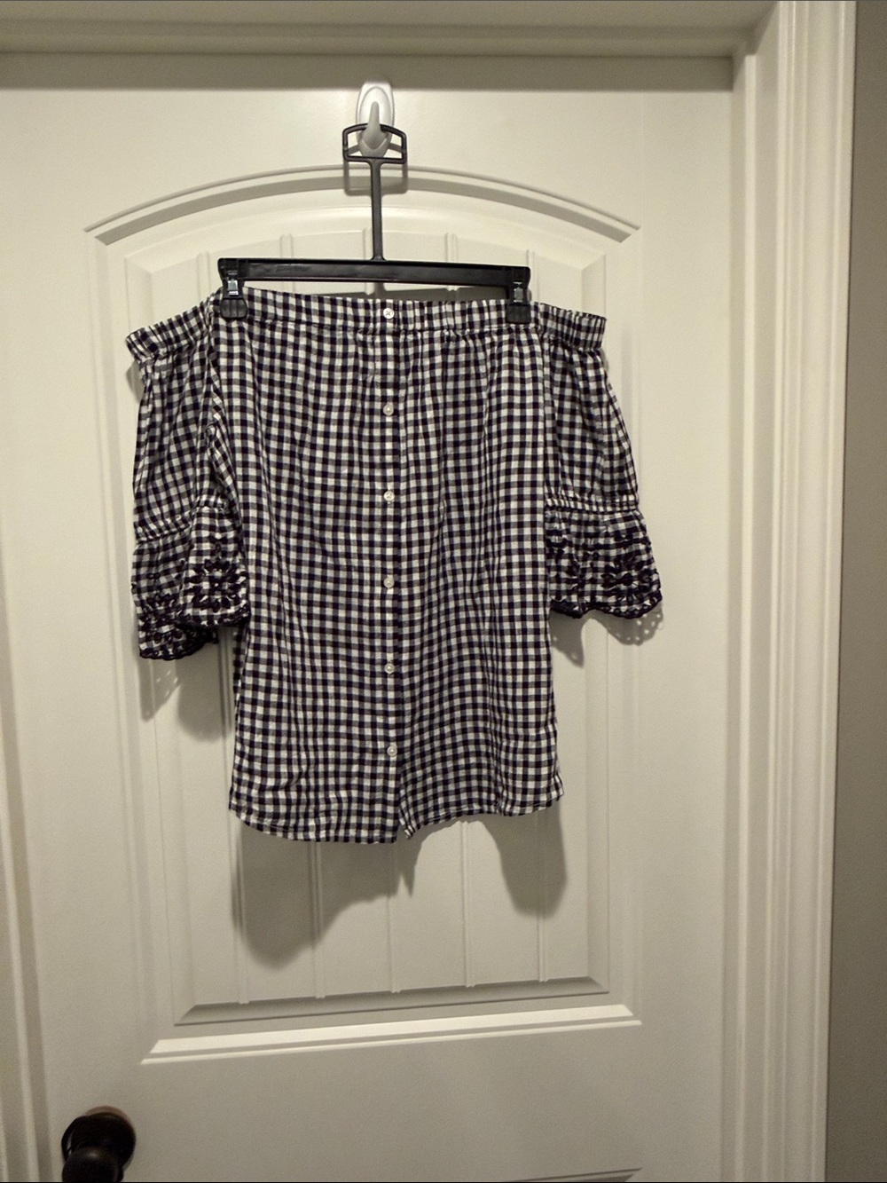 Old Navy Black and White Gingham Off-Shoulder Blouse